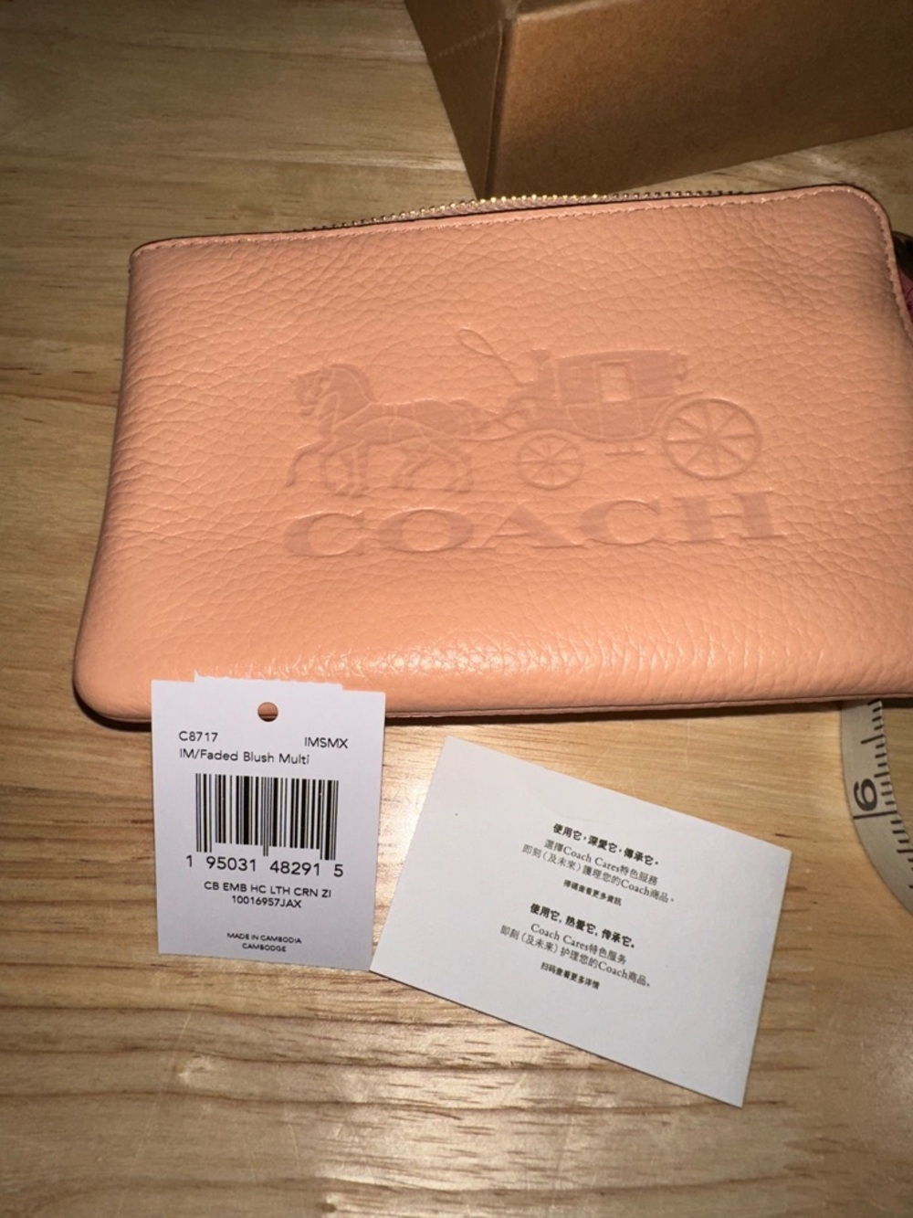 COACH Corner Zip Wristlet Wallet Clutch Horse & Carriage Faded Blush Leather NWT - Picture 7 of 7